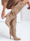 Beigefarbene Damenstiefel aus Wildleder mit Absatz Dstreet ZY1113
