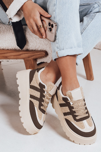 Damen Kunstpelz Plattform Turnschuhe braun Dstreet ZY1082