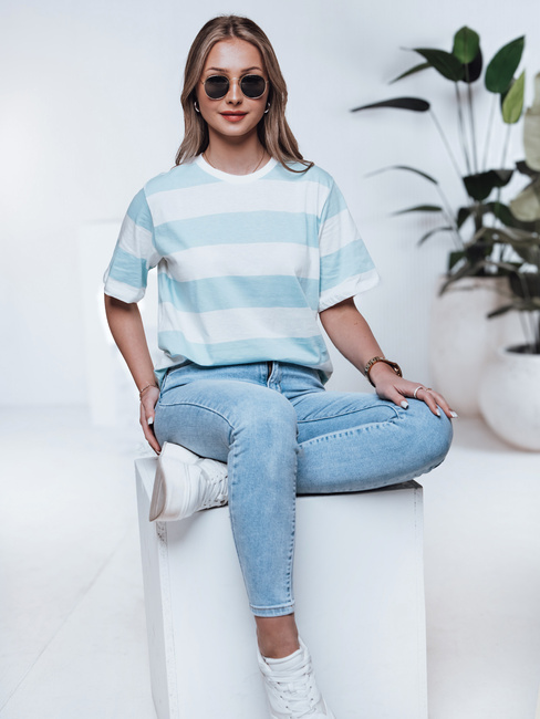 Gestreiftes Damen-T-Shirt ALMIN türkis Dstreet RY2562