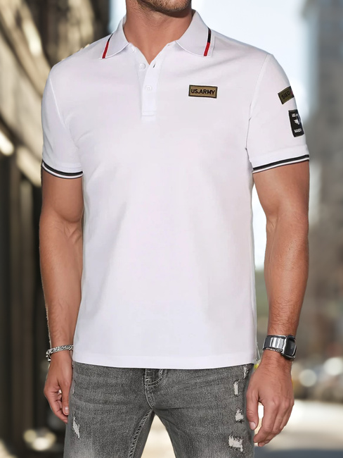 Herren-Poloshirt mit Aufnähern weiß Dstreet PX0635