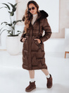 Damen Winter lange gesteppte Jacke mit Pelz braun Dstreet TY5074