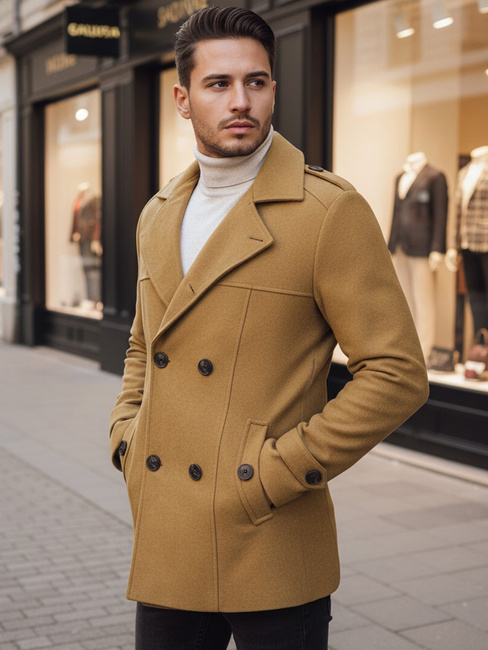 Herren Zweireihiger Mantel Sandfarbe Dstreet CX0443