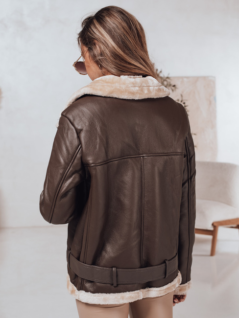 Damen NORFDIMA Lederjacke mit Schafsfell Mantel Kaffee Dstreet TY4736
