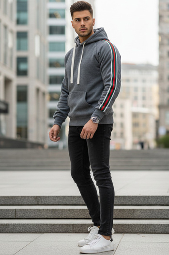 Grauer Herren-Kapuzenpullover Dstreet BX5938