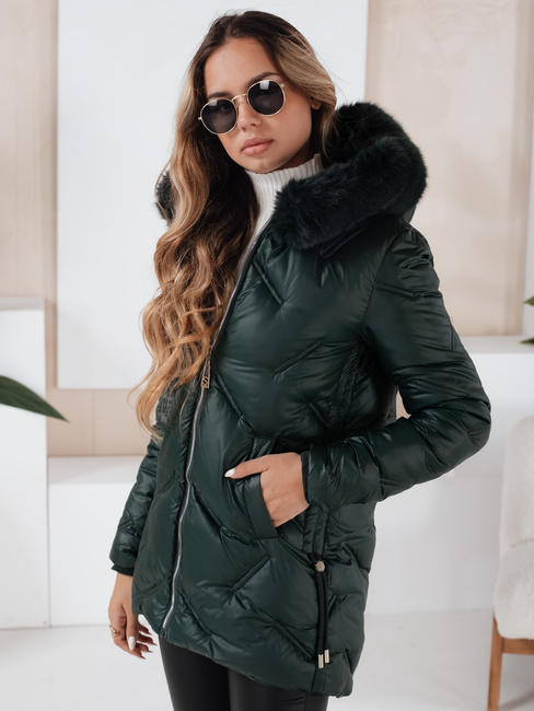 Damen Winterjacke LOVEINSIDE gesteppt mit Fell dunkelgrün Dstreet TY5050
