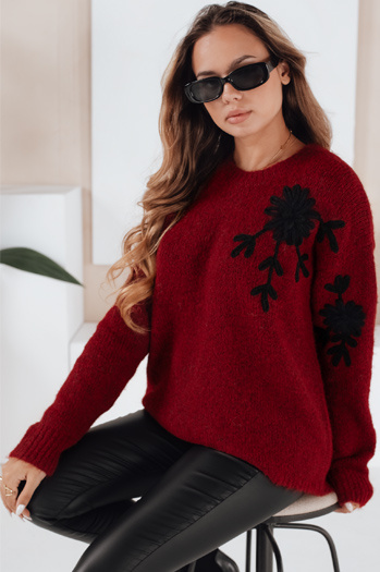 Damen-Pullover mit Blumenapplikation GIRLHERBAL burgundy Dstreet MY2549