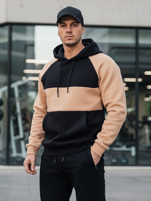 Kamelfarbener und schwarz gestreifter Kapuzenpulli für Herren von Dstreet BX5897