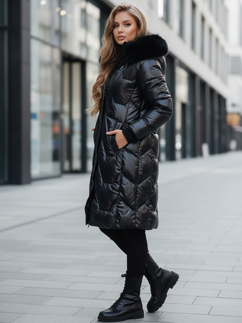 Damen Winterjacke ELECIO lang gesteppt mit Kapuze schwarz Dstreet TY5178z