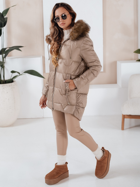 Damen Winterjacke NORINA gesteppt mit Pelz camel Dstreet TY5056