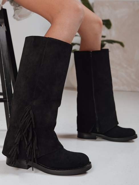 Damenstiefel aus Wildleder mit Fransen schwarz Dstreet ZY1268