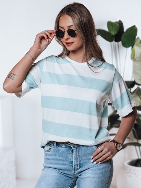 Gestreiftes Damen-T-Shirt ALMIN türkis Dstreet RY2562
