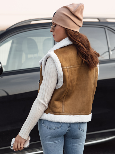 Damenweste aus Wildleder mit Schafsfell WOOLZIP camel Dstreet TY4741