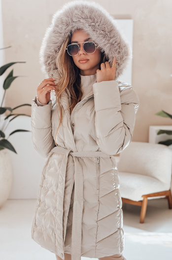 Damen Winterjacke CASSERIE gesteppt mit Kapuze hellbeige Dstreet TY4926