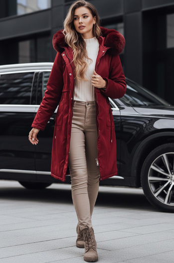 Damen Winter Parka Jacke mit Pelz burgund Dstreet TY5114