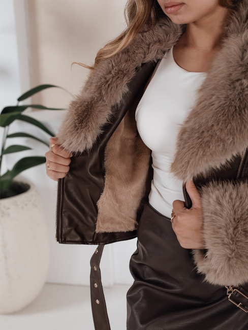 Damen Winter Lederjacke mit Fell braun Dstreet TY5211
