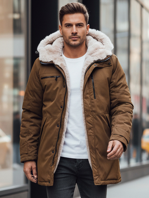 Herren Winter Parka Jacke mit Kapuze beige Dstreet TX4968