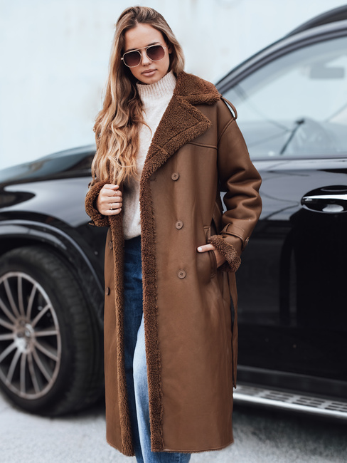 Damen Wintermantel CHICFROST lang braun Leder Dstreet TY4992