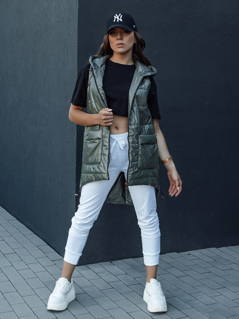 Lange Damen Steppweste mit Kapuze JESS grün Dstreet TY4442