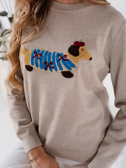Damen CHICPAWS Hund-Applikation Pullover beige Dstreet MY2543