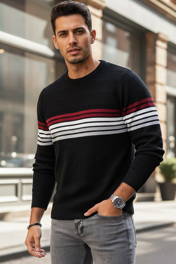 Gestreifter Herren-Pullover schwarz Dstreet WX2322