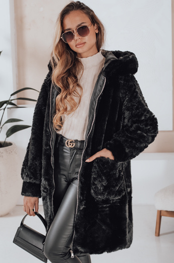 MISSFLUFF Damen Pelzmantel schwarz Dstreet TY4982