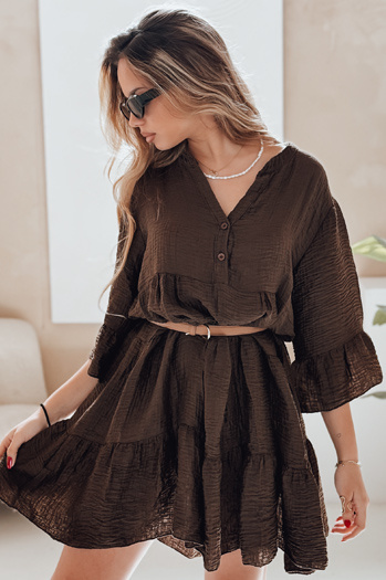 LYVONNE Sommer Musselin Kleid dunkelbraun Dstreet EY2617