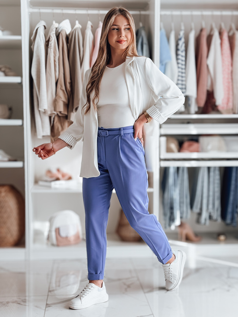 Elegante Damen Bundfaltenhose mit Gürtel PLISSO blau Dstreet UY2517