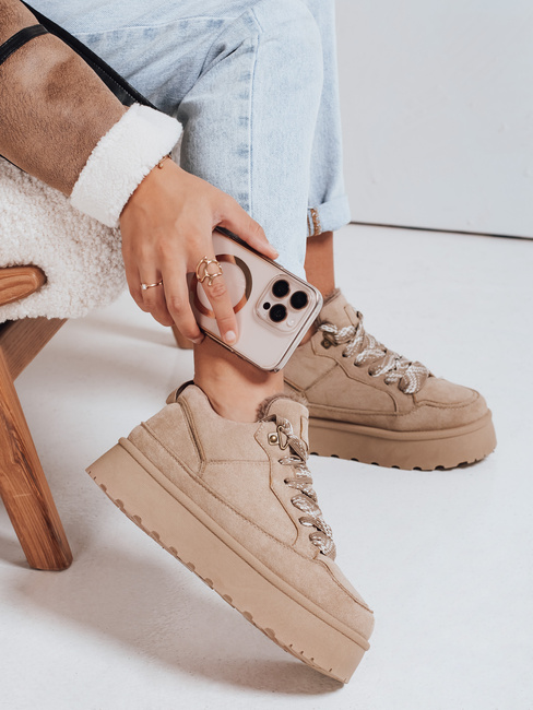 Damen Pelz Plattform Turnschuhe beige Dstreet ZY1070