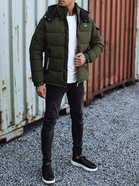 Herren Steppwinterjacke mit Kapuze grün Dstreet TX4949