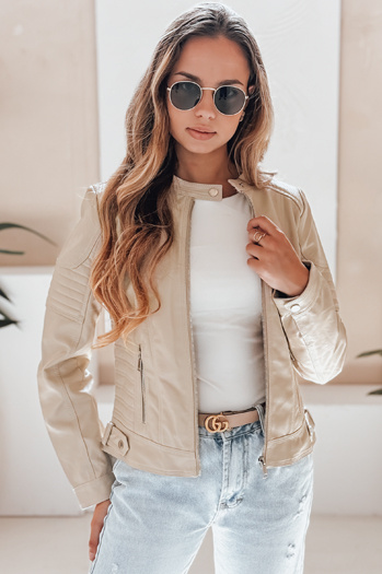 Damen Leder Ramones Jacke ROCKMISS beige Dstreet TY5215