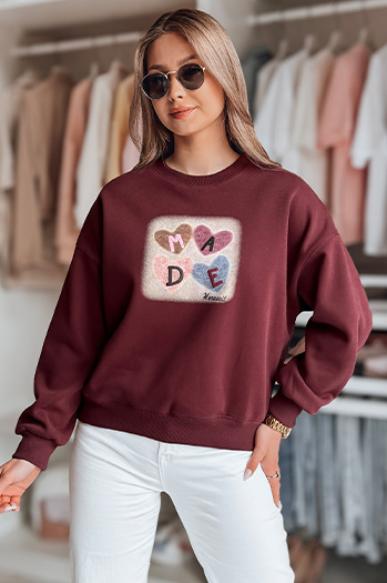 Damen Sweatshirt in Übergröße mit Herzen MADELIN burgundy Dstreet BY1458