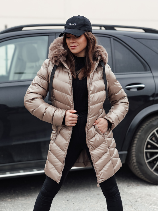 Damen Steppwinterjacke mit Kapuze CRYSTAL dunkelbeige Dstreet TY4773