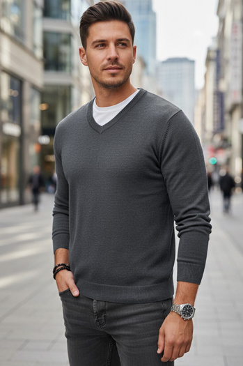 Hellgrauer Herren Pullover mit Rundhalsausschnitt Dstreet WX2316