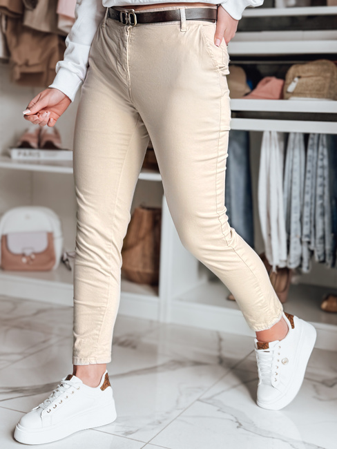 Damen Slim Fit Hose mit Gürtel LINESKA hellbeige Dstreet UY2573