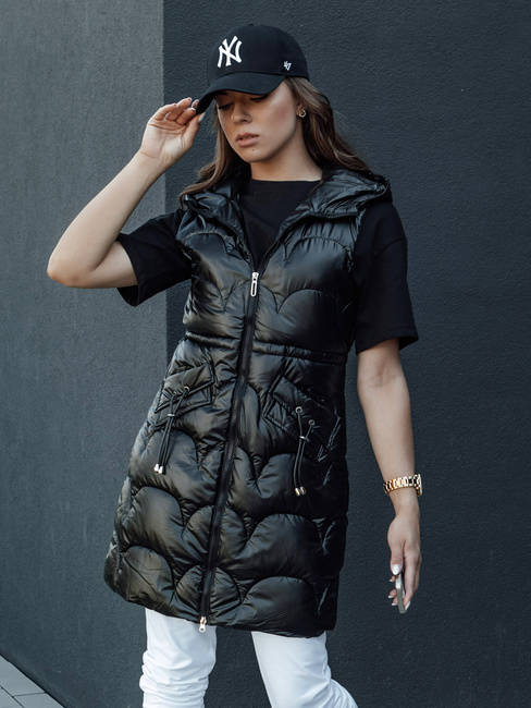 Damen Steppweste mit Kapuze lang CHARMVEST schwarz Dstreet TY4436