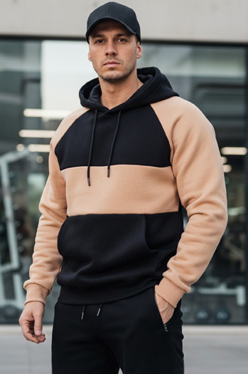 Kamelfarbener und schwarz gestreifter Kapuzenpulli für Herren von Dstreet BX5897