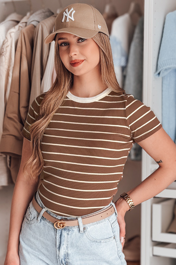 Damen Basic gestreiftes T-Shirt LINESS braun Dstreet RY2810