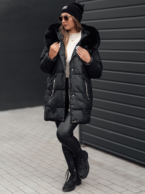 Damen FROSTYFIT gesteppte Winterjacke mit Kapuze schwarz Dstreet TY4675