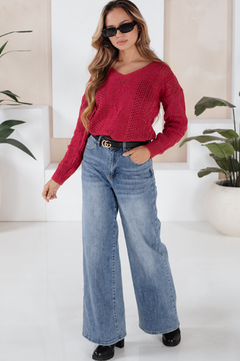 Damen Lange Pullover DARIA Farbe Rot DSTREET MY1719