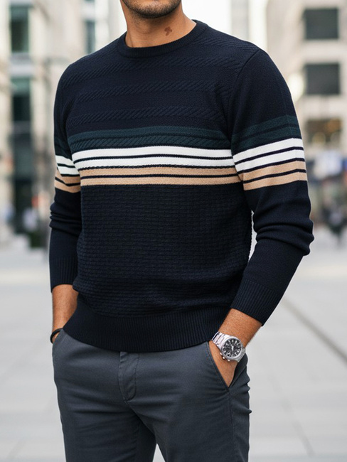 Marineblau gestreifter Herren-Pullover Dstreet WX2323
