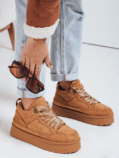 Damen pelzigen Plattform Turnschuhe camel Dstreet ZY1068