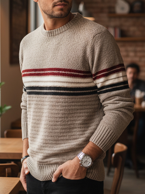 Gestreifter Herren-Pullover hellbraun Dstreet WX2282