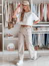 Damenhose mit weitem Bein MOBISKA hellbeige Dstreet UY2618