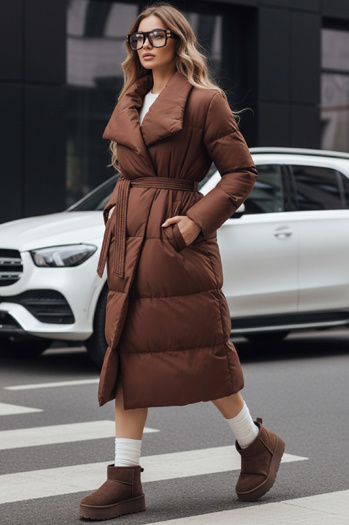 Langer Steppmantel für Frauen FAVI braun Dstreet TY4962