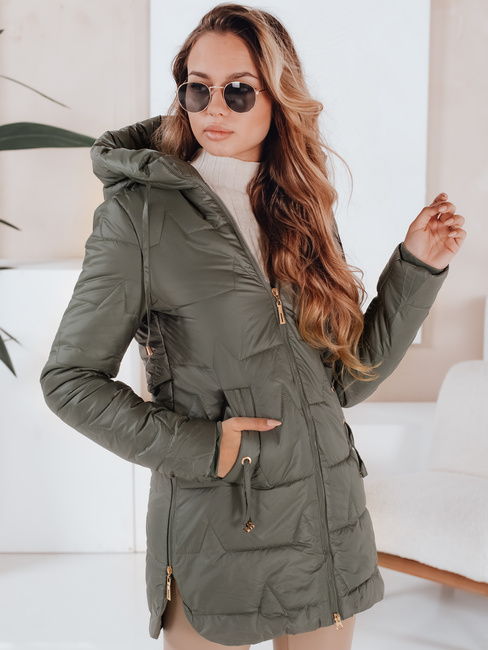 Gesteppte Damen Winterjacke mit Kapuze grün Dstreet TY5090