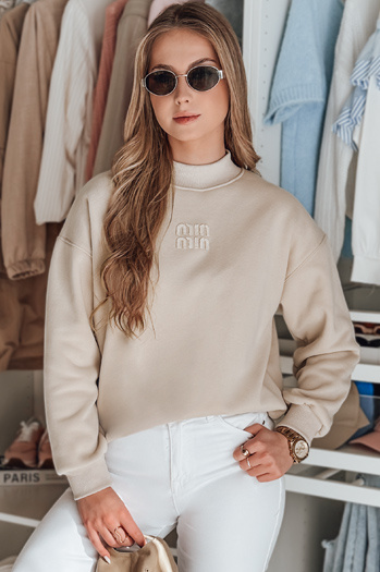 Damen Sweatshirt in Übergröße mit LOVASON Aufnäher beige Dstreet BY1420
