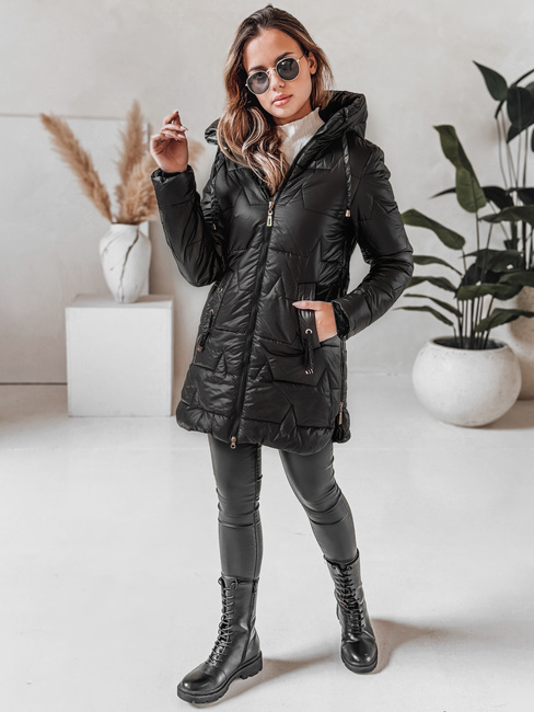 Gesteppte Damen Winterjacke mit Kapuze schwarz Dstreet TY5089