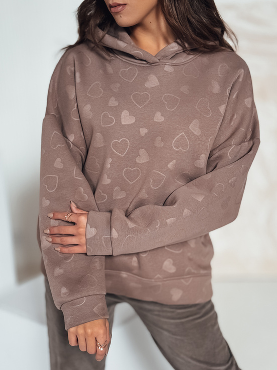 Damen Sweatshirt in Übergröße LOVEHEART mit Herzen beige Dstreet BY1341