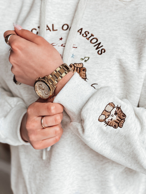 Damen Sweatshirt mit Kapuze in Übergröße SPECIAL KITTY grau Dstreet BY1510