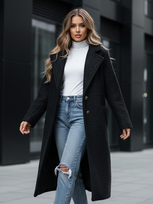 Langer Schafsfellmantel für Frauen schwarz Dstreet NY0754z